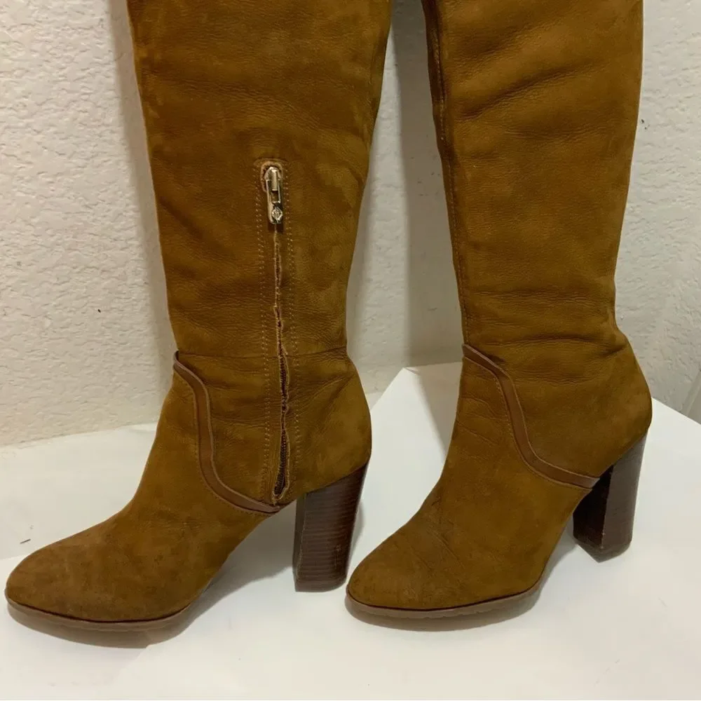 Antonio Melani Womens Brown suede Boots Tall Knee High Stacked Heels Size 9.5M